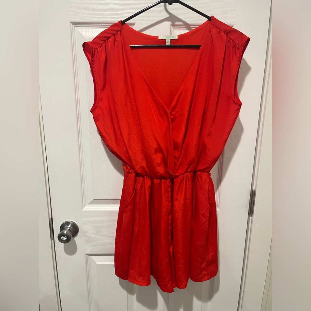 Orange V cut short romper